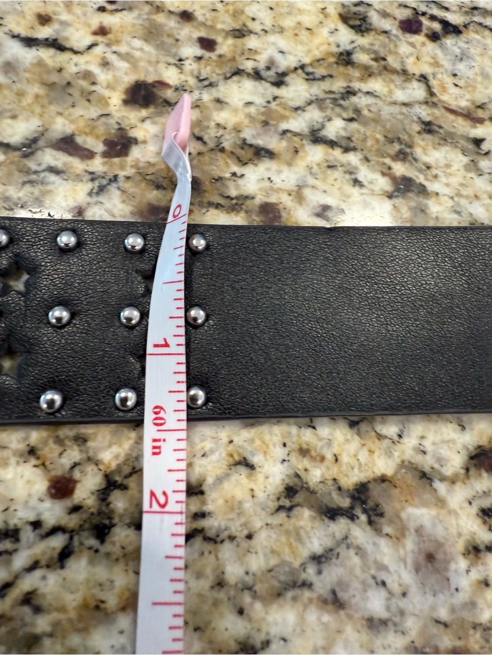 Faux leather black belt star cutout silver studded western style 42” - Picture 13 of 15